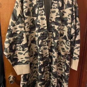 Attitudes by Renee Beige & Green Camo Long Knit Cardigan Sweater 4X